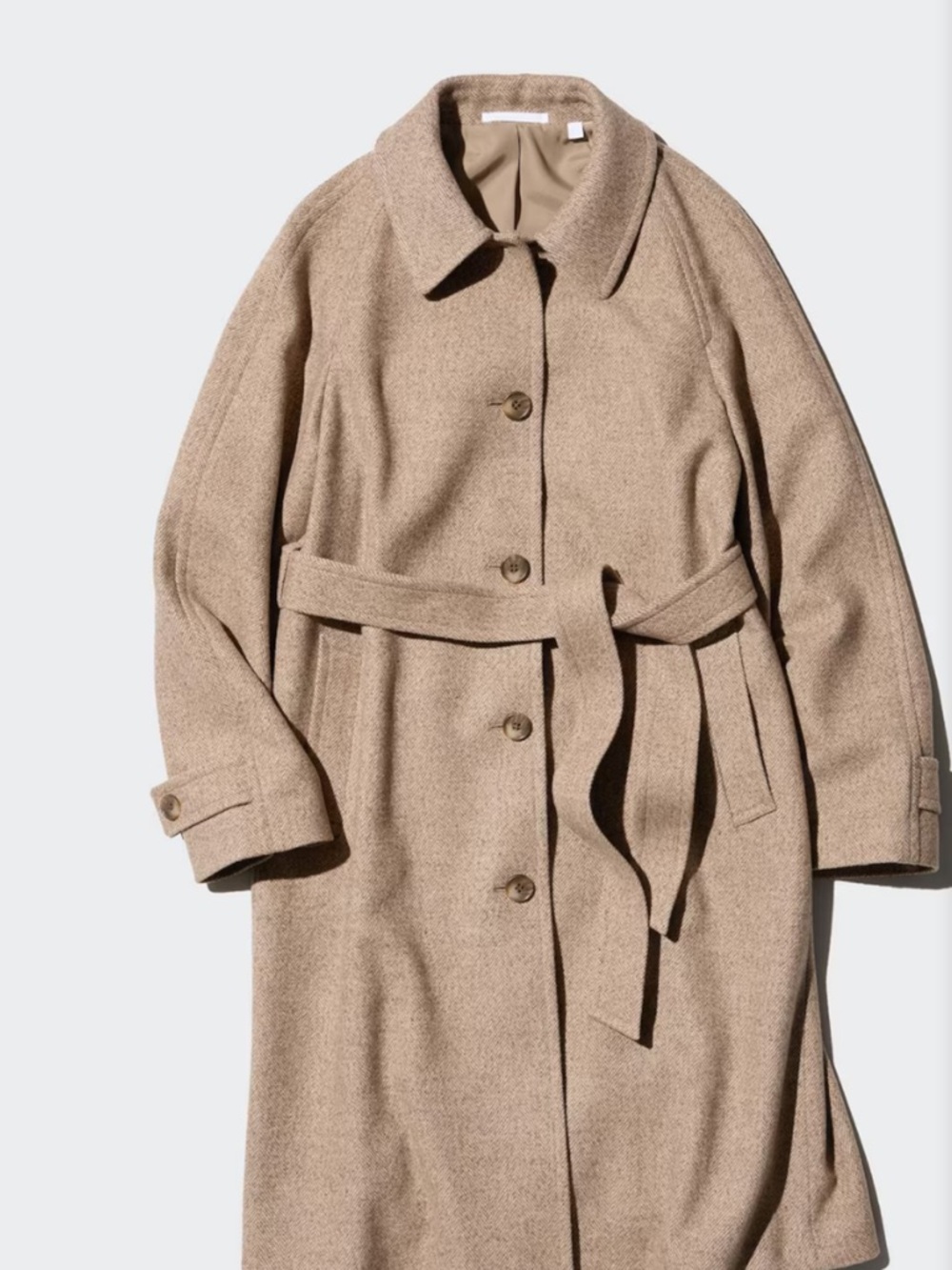 Uniqlo Belted Wool-Blend tweed Coat in Taupe